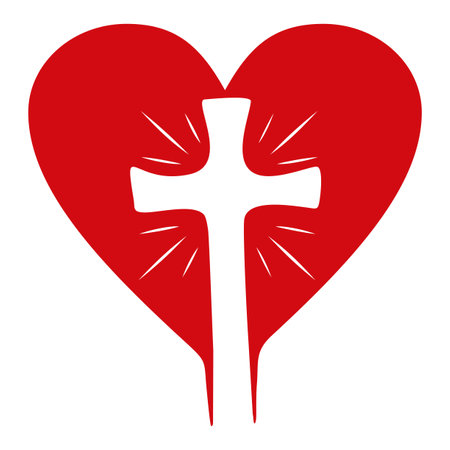 Symbol of Christian cross inside heart shapeのイラスト素材