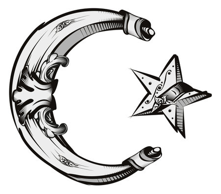 Islamic star and crescent symbol created in old vintage styleのイラスト素材