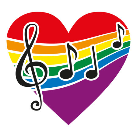 Music notes inside colorful heart shapeのイラスト素材