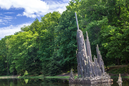 Basalt Rock formation in Azalea and Rhododendron Park in Kromlau Saxony Germanyの写真素材