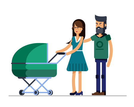 Young married couple walking with they newborn childのイラスト素材