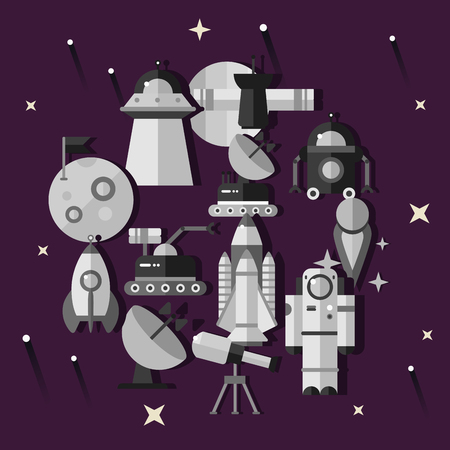 Flat icons with dark backgroundのイラスト素材