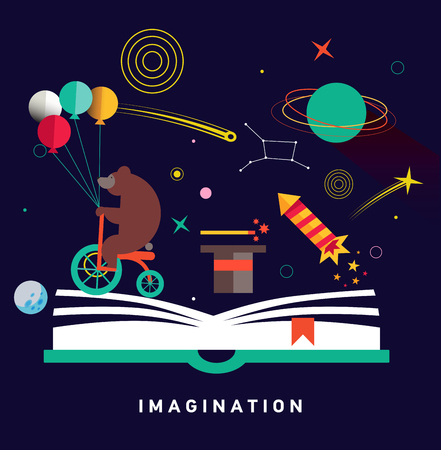 Imagination concept with opened bookのイラスト素材