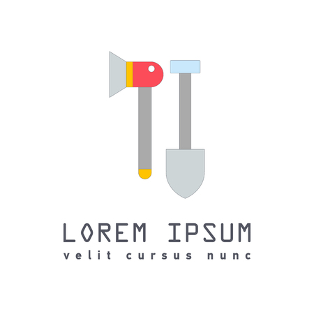 Ax and shovel. Modern flatのイラスト素材