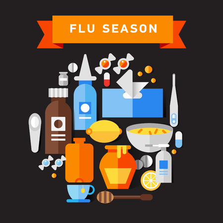 Flat vector icon set of cold and fluのイラスト素材