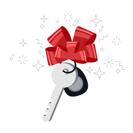 Car key wrapped with red ribbonのイラスト素材
