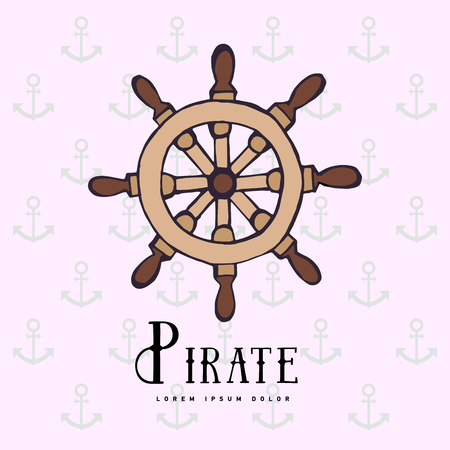 Marine helm wheel with sample typographyのイラスト素材