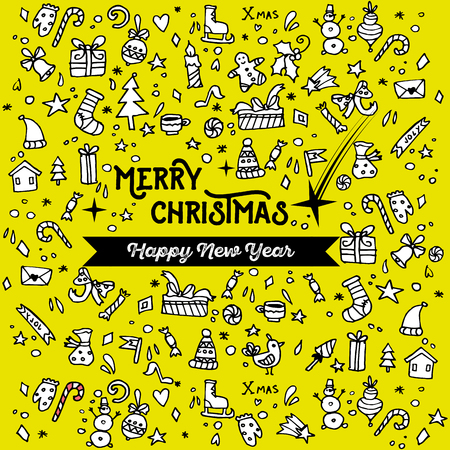 Doodle Christmas background.のイラスト素材