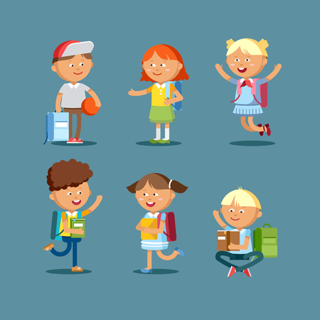 pupils with school backpacksのイラスト素材