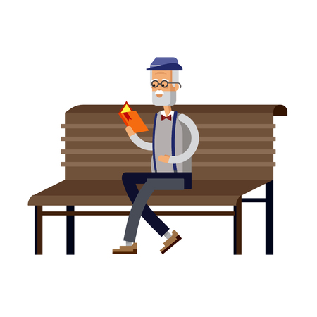 Old man reading, isolated in white background.のイラスト素材