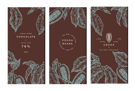 Cocoa bean tree banner collection. Design templates. Engraved style illustration. Chocolate cocoa beans. Vector illustrationのイラスト素材