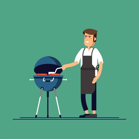 Illustration of man grilling a barbecue.のイラスト素材