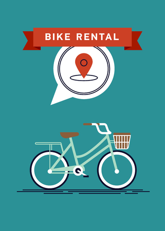 Cool vector poster or banner template on city bike hire rental tours for tourists and city visitors. Travel and tourism concept backgroundpinのイラスト素材