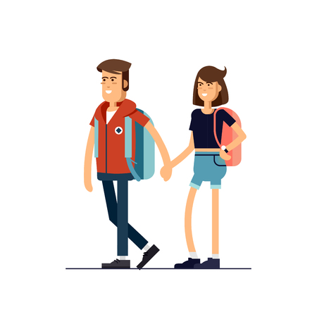 Vector flat illustration of young coupleのイラスト素材