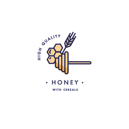Design template logo and emblem - taste and liquid for vape - honey and cereals. Logo in trendy linear style.の写真素材