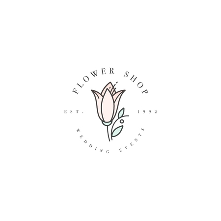 Vector template logo or emblem - floral boutique- lily flower. Logo in trendy linear style.のイラスト素材