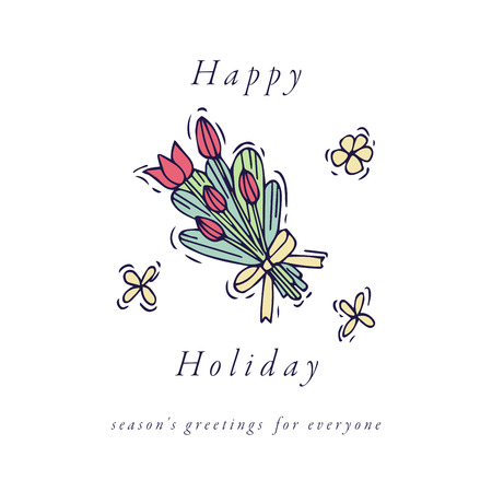 Easter eggs composition. Colorful linear bouquet of tulips icons on white background. Spring flowersのイラスト素材