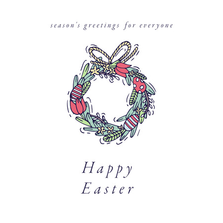 Vector hand draw wreath design for Easter greetings card colorful color. Typography and icon spring holiday background, banners or posters and other printablesのイラスト素材