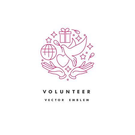 Vector logo, badge and icon for charity and volunteer concepts. Philanthropic organization sign design. Symbol of volunteer organizations.のイラスト素材