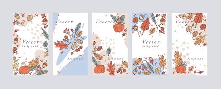 Vector set design colorful templates backgrounds - social media story wallpapers. Autumn sale, social media promotional content with falls elementsのイラスト素材