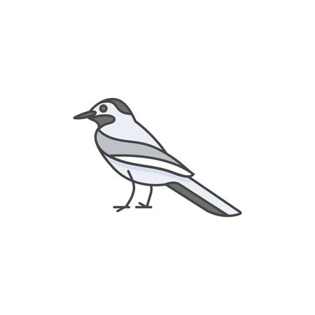 Vector linear icon design wagtail bird on white background. Wagtail colorful emblems or badgesのイラスト素材