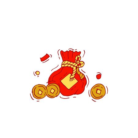 Red bag and Chinese gold coin graphic vector. Chinese and wealthy symbolのイラスト素材