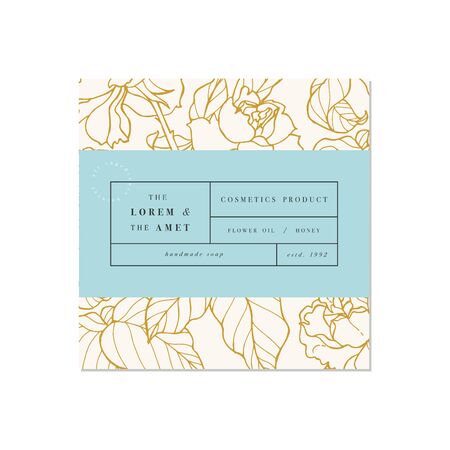 Vector patten for cosmetics with label template design. Pattern or wrapping paper for package and beauty salons. Botanical collection.のイラスト素材