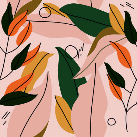 Vector illustration abstract seamless pattern with tropical leaves. Colorful texture.のイラスト素材