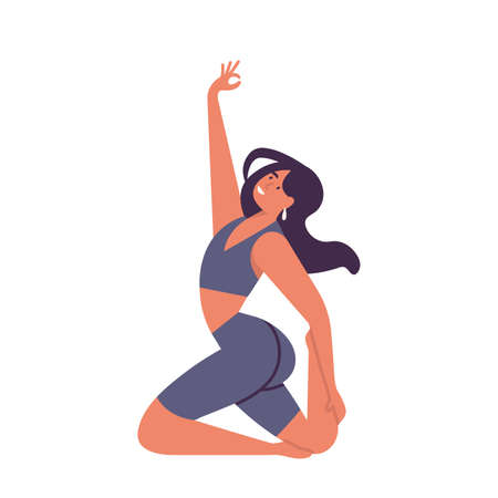 Vector illustration with young woman doing yoga exercising.のイラスト素材