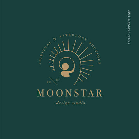 Vector design linear template logo or emblem - mystery boho style. Abstract symbol for spiritual and astrology boutique.のイラスト素材