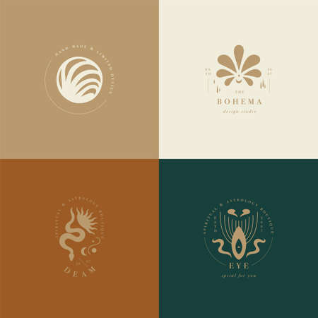 Vector design linear template logos or emblems - mystery boho style. Abstract symbol for hand made products and craft boutiques.のイラスト素材