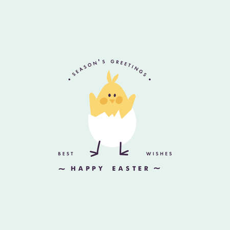 Vector design Easter egg with chick. Typography and icon for greeting card.のイラスト素材