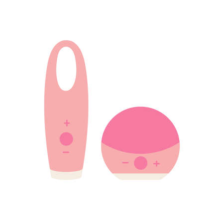 Vector illustartion facial cleansing brush. Cosmetic devise for face care,scrubbing, exfoliating, removing blackhead, massaging.のイラスト素材