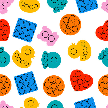 Vector illustration set of trendy sensory  fidgets. Rainbow antistress toys with trinket. Seamless pattern.のイラスト素材