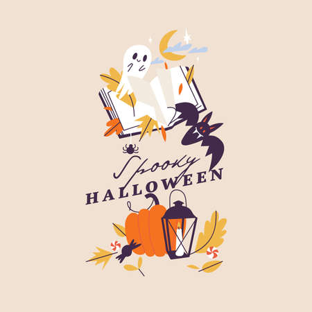 Vector illustration halloween party posters or invitation. Fall celebration leaflet. Horror Helloween placards.のイラスト素材