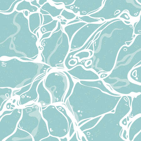 Azure Shining Water Surface Seamless Pattern. Vector Sea Ripple. Abstract Blue Waves Background.のイラスト素材