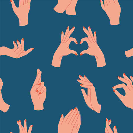 Vector design linear template logos or emblems - hands in in different gesturesのイラスト素材