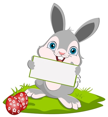 Easter Bunny holding greeting card and smiling.のイラスト素材