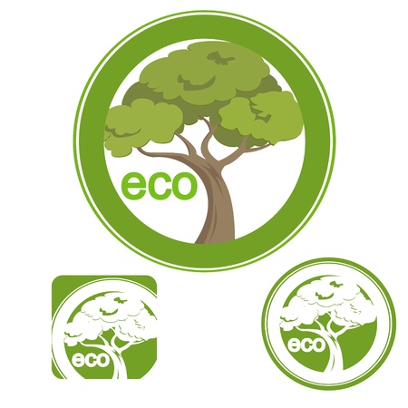A sign symbolising an eco friendly product width a tree. Set off three sings.のイラスト素材