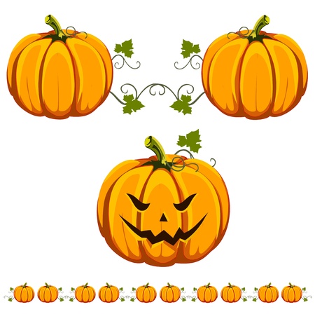 A cut Halloween pumpkin, and an interesting pumpkin pattern. のイラスト素材