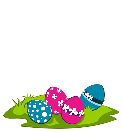 Four colorful Easter eggs in the grass. のイラスト素材