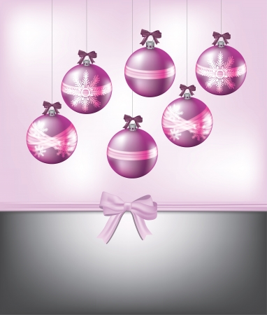 Christmas card width pink ornamentsのイラスト素材