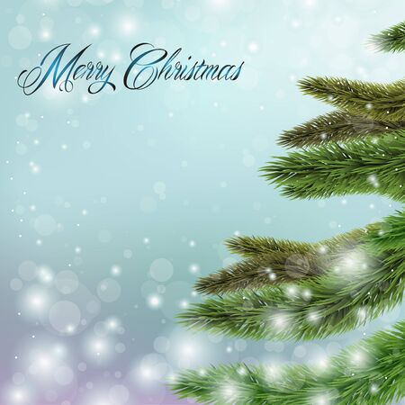 	Snow flakes with Christmas green tree branchesのイラスト素材