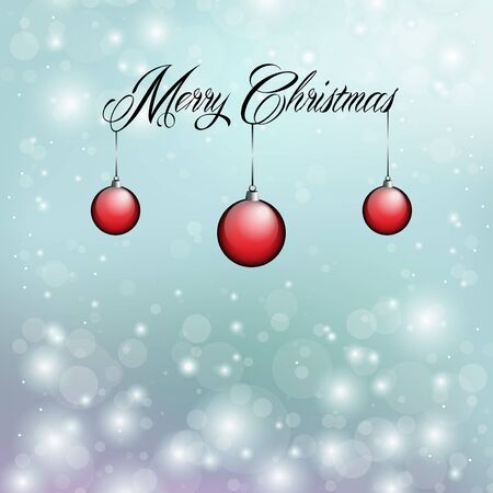 	Merry Christmas with red ornaments and snow flakesのイラスト素材