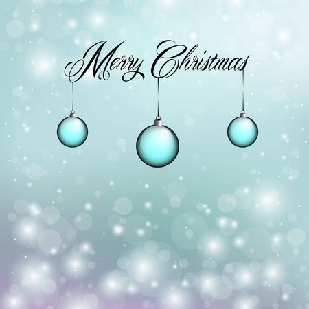 	Merry Christmas with blue ornaments and snow flakesのイラスト素材