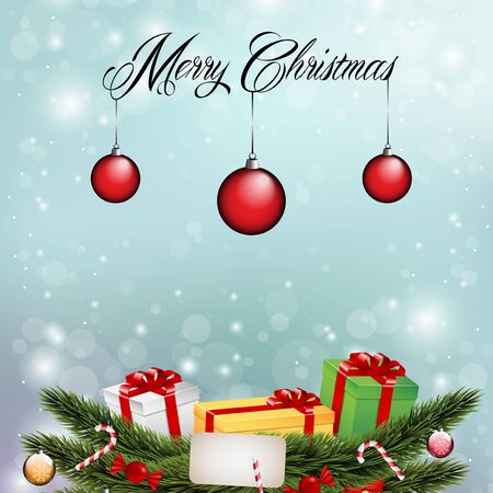 Merry Christmas with branches and presentsのイラスト素材
