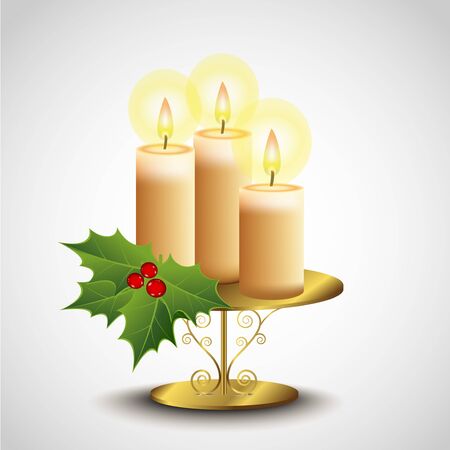 Three Christmas candles on a stand width mistletoe.のイラスト素材
