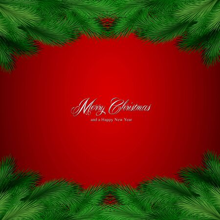 	Christmas card with pine tree branches on a red backgroundのイラスト素材