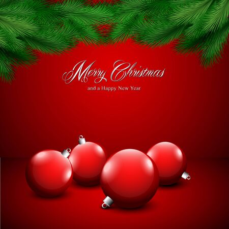 	Christmas card with ornaments on a red backgroundのイラスト素材
