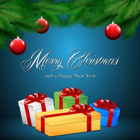 Christmas card with blue background and presentsのイラスト素材